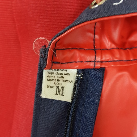 SOLD VINTAGE 80s reversible Patriotic  canvas/slick shiny  Raincoat - Picture 4 of 5